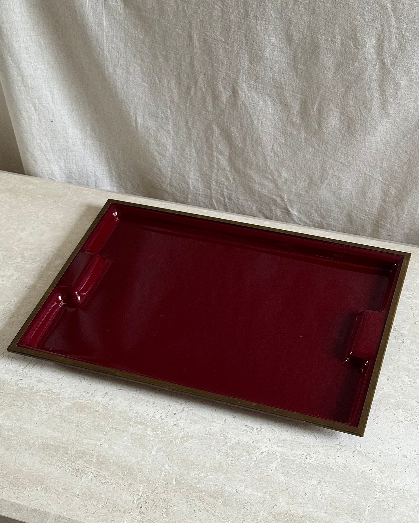 1970’s Large Italian Oxblood Acrylic & Brass Tray