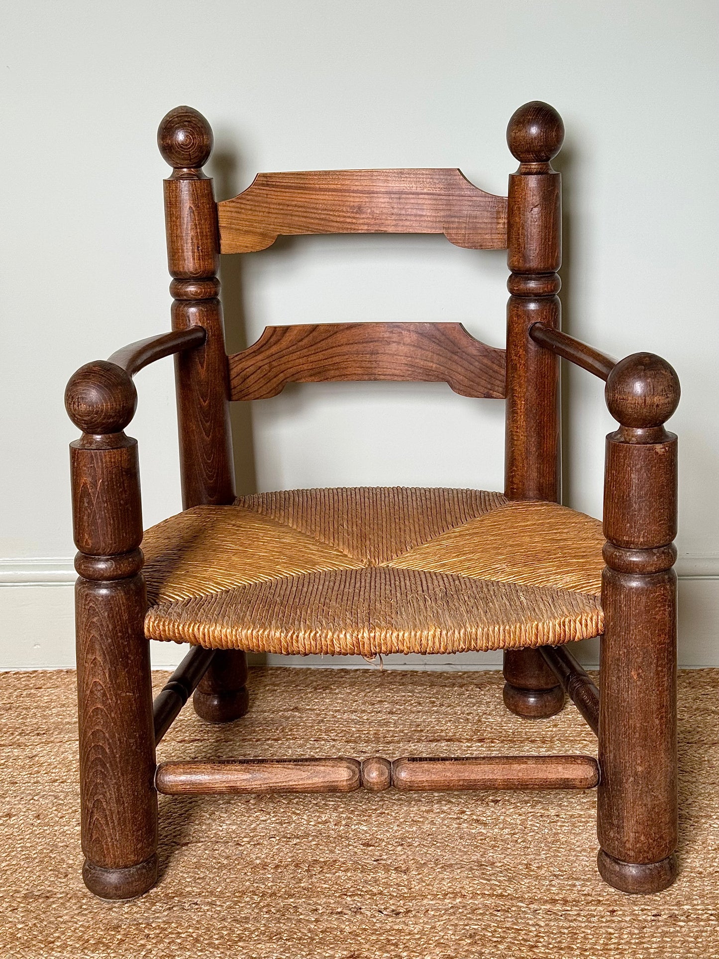 Pair of Charles Dudouyt Oak and Rush Armchairs, 1940s