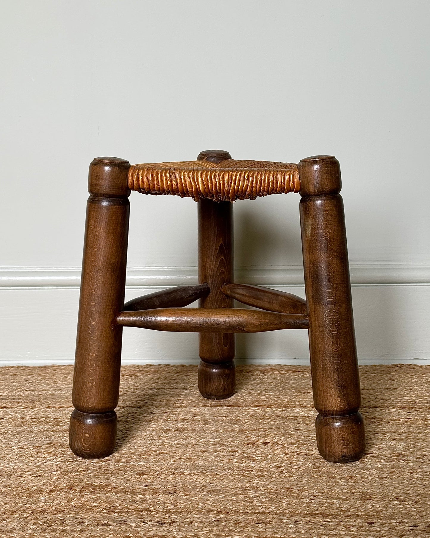 French Oak & Rush Stool, In the manner of Charles Dudouyt