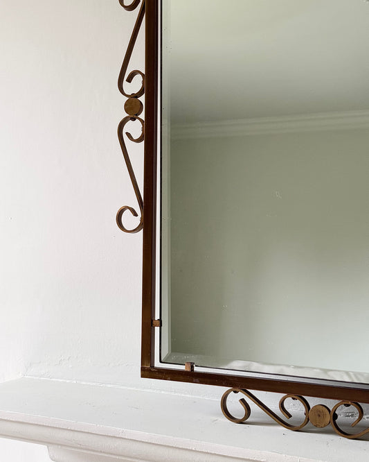 Mid-century Belgian Solid Brass Scrollwork Mirror