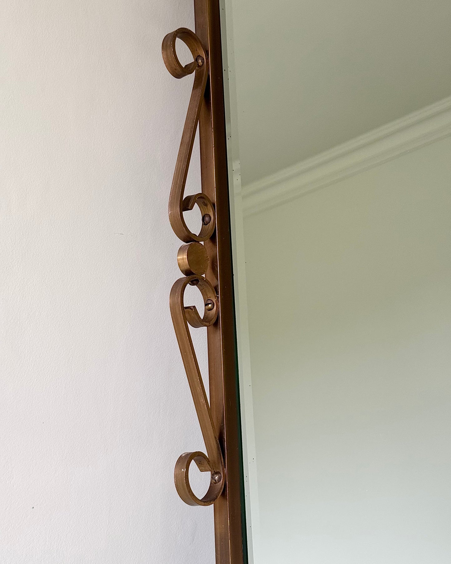 Mid-century Belgian Solid Brass Scrollwork Mirror