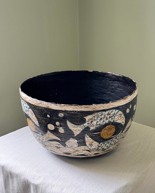 Large Spanish Balearic Folkloric Fish Spiral Wooden Bowl