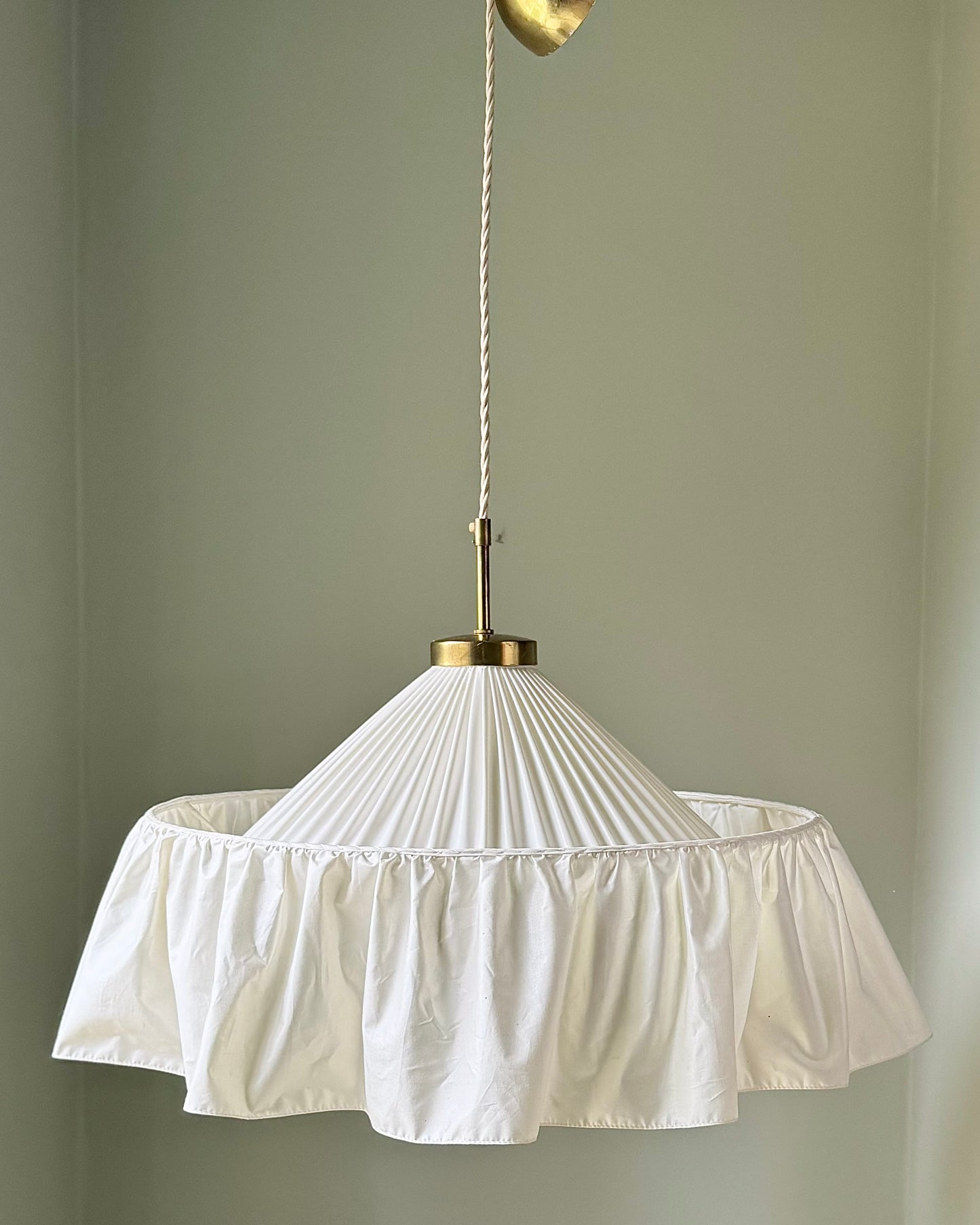 Josef Frank for Svenskt Tenn “Carl Larsson’s Lamp” Pleated Silk & Brass Pendant, Sweden circa 1940s