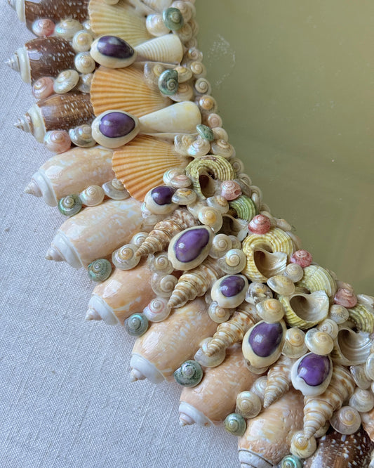 Close-up of opalescent pink and cream seashell frame detail