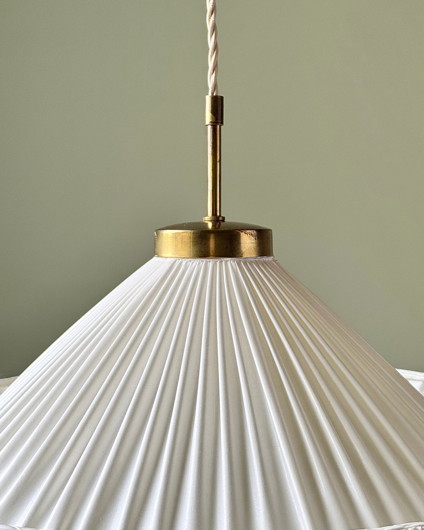 Josef Frank for Svenskt Tenn “Carl Larsson’s Lamp” Pleated Silk & Brass Pendant, Sweden circa 1940s