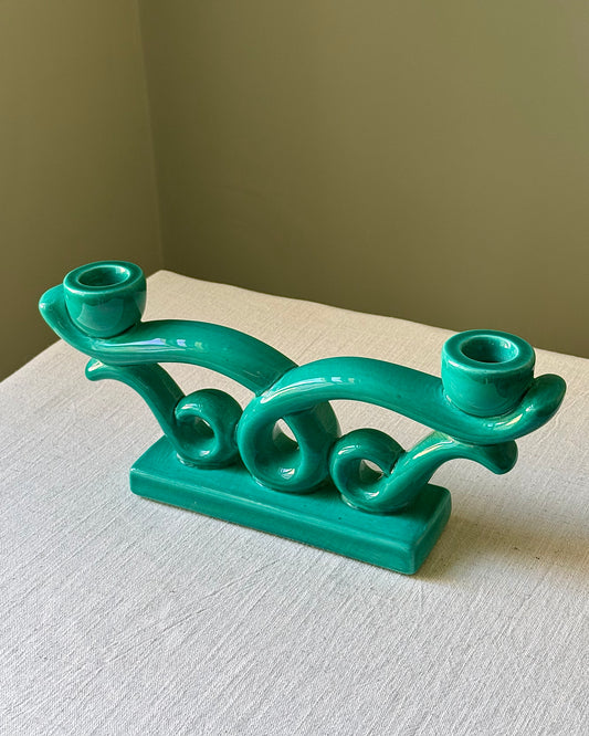 Vallauris Sculptural Turquoise Glazed Candlestick
