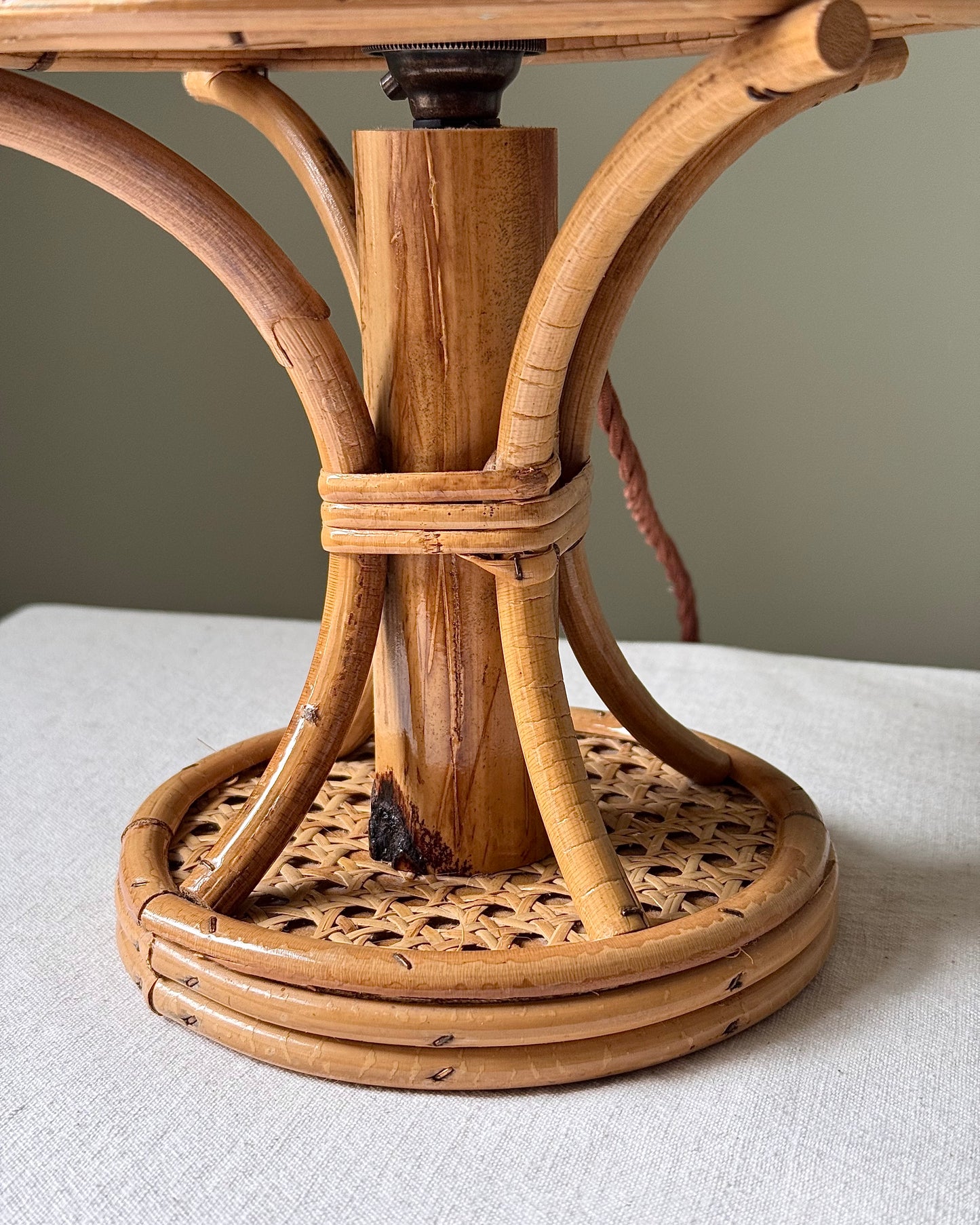 Italian Rattan & Cane Table Lamp, 1970s