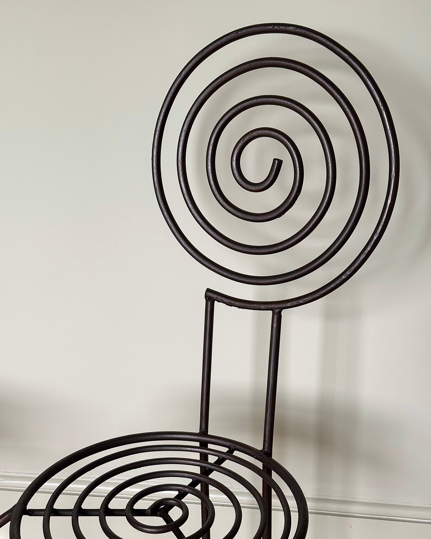 French Atelier Wrought Iron Spiral Accent Chairs, Signed JTS