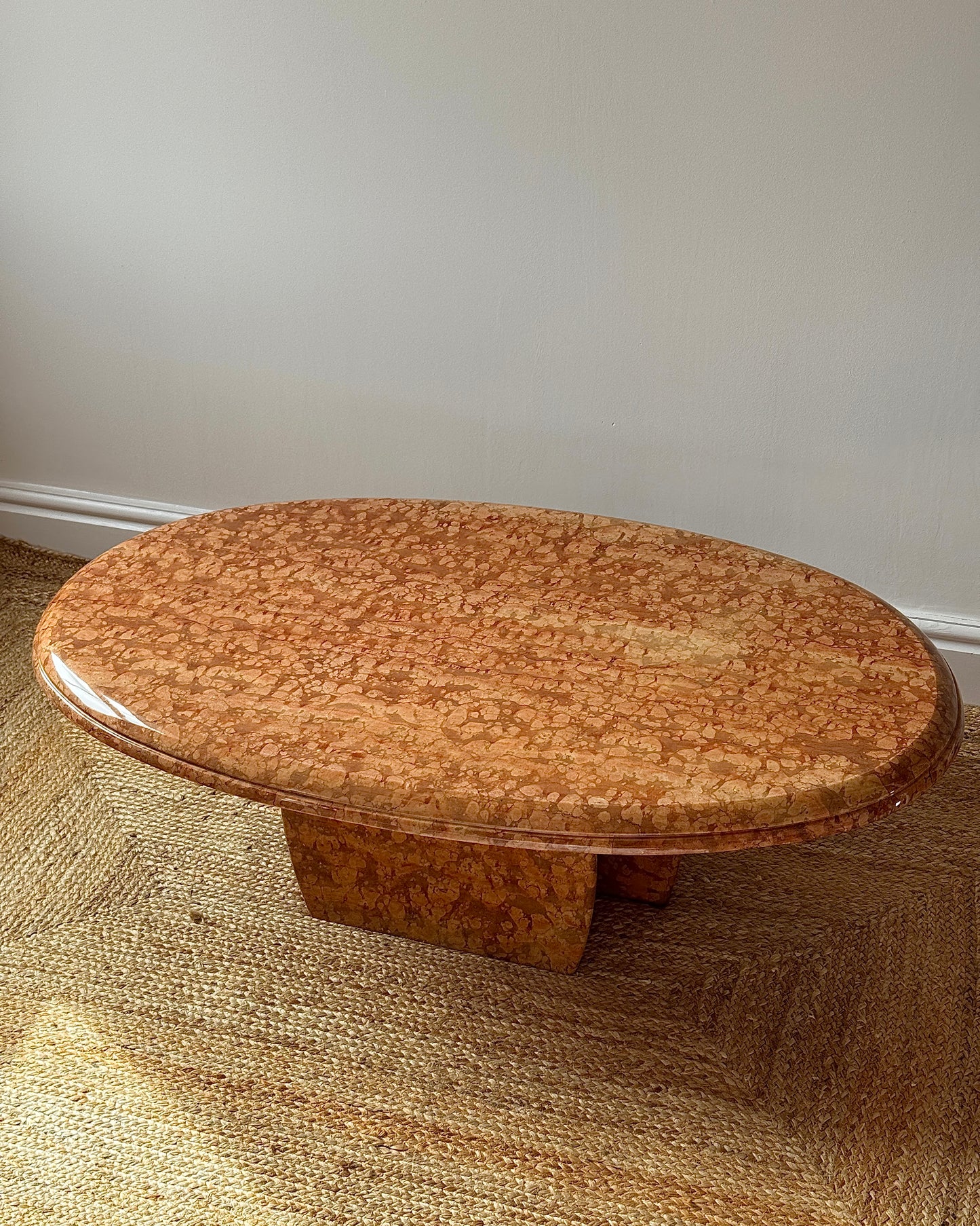 Large Italian Rosso Verona Marble Oval Coffee Table