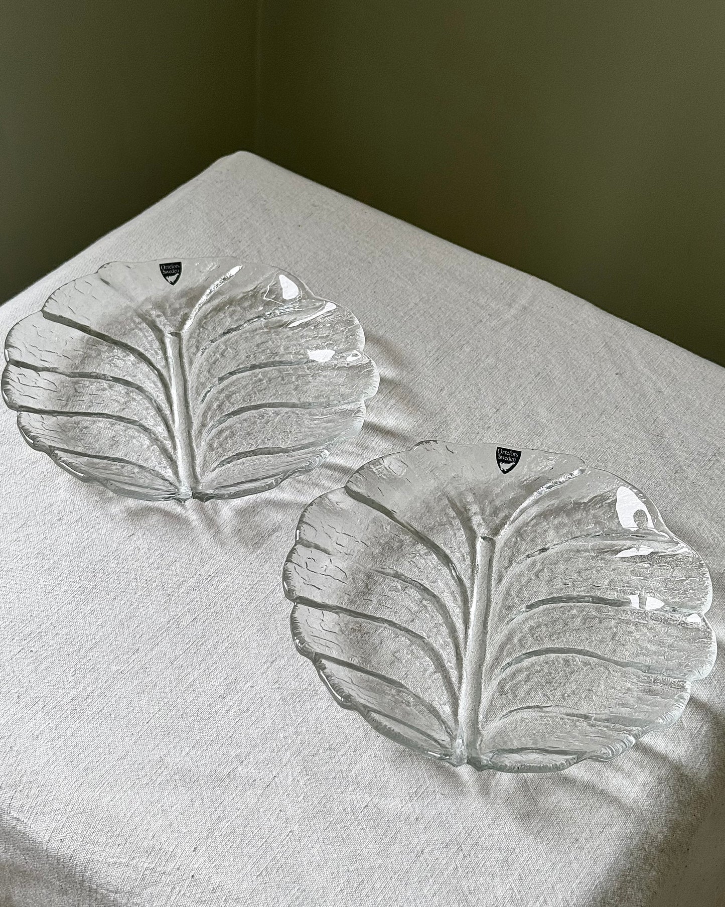 Mid-century Orrefors Sweden Glass Leaf Dishes