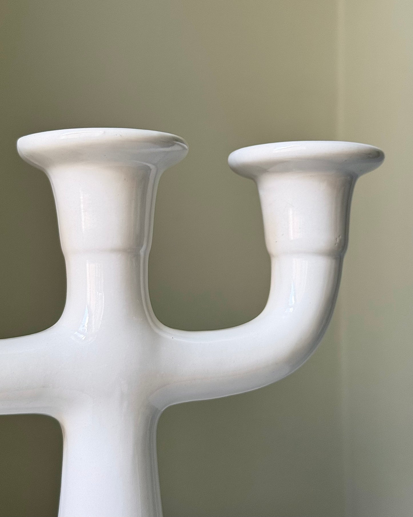 Vintage Swedish White Ceramic Candelabra, 1970s