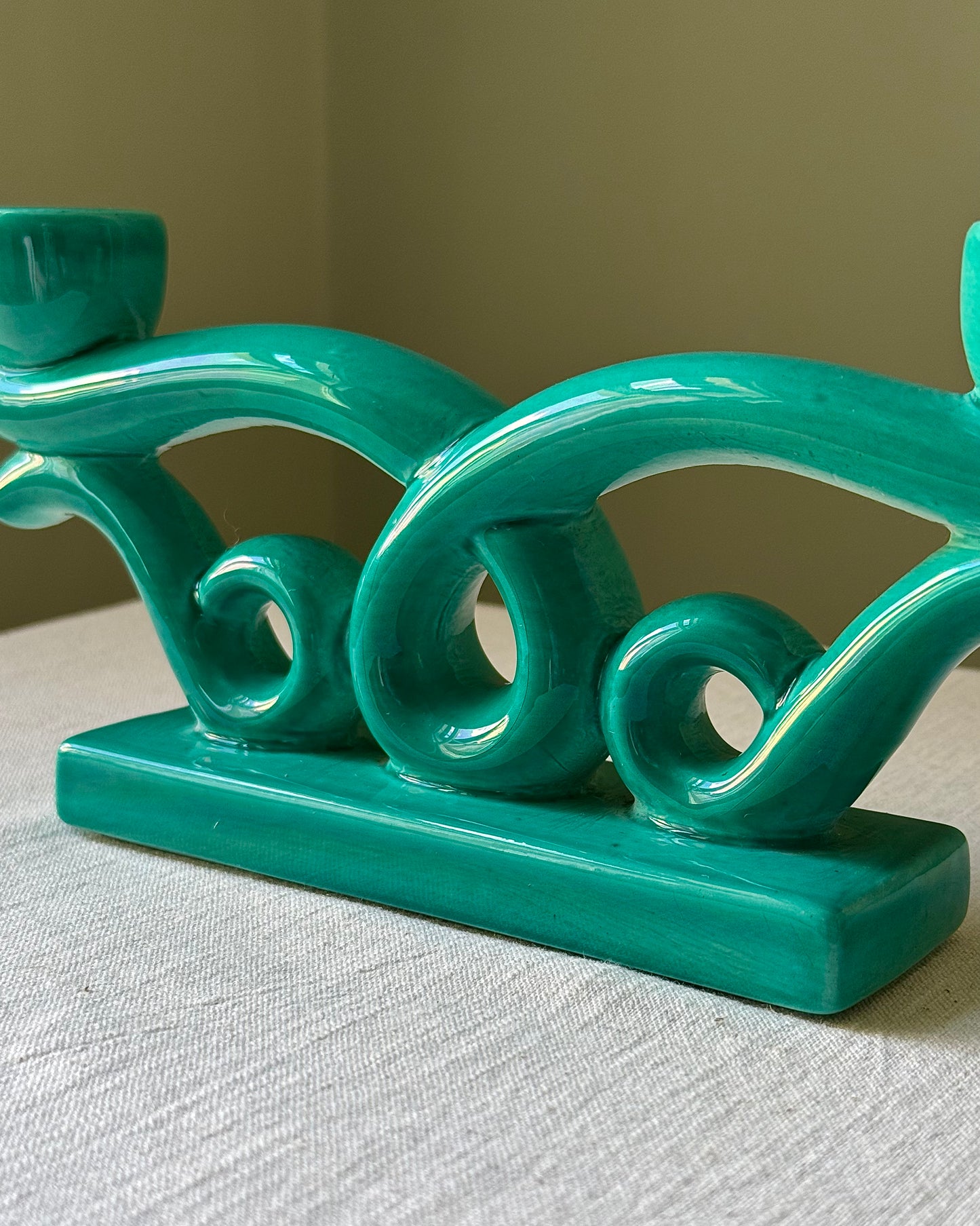 Vallauris Sculptural Turquoise Glazed Candlestick