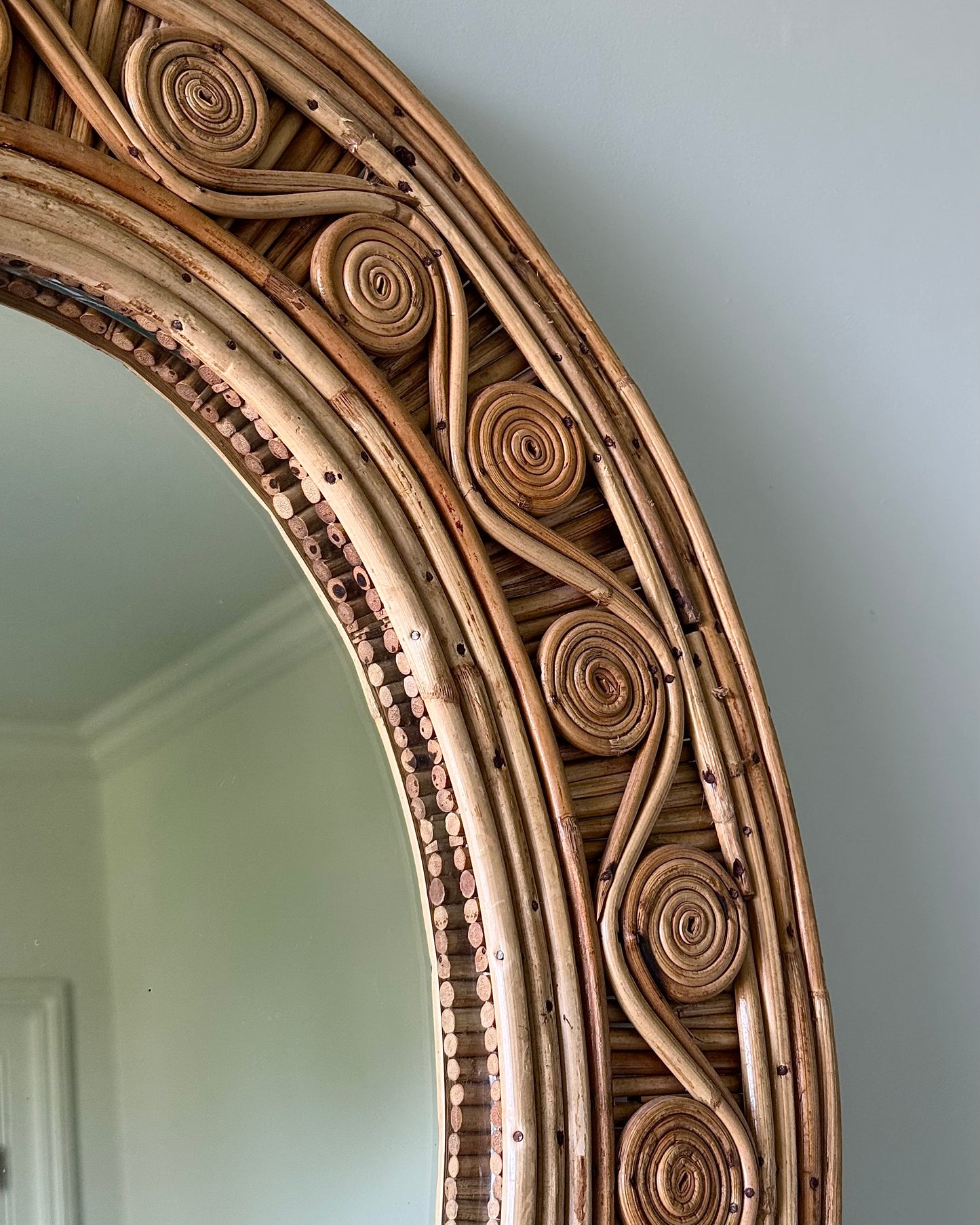 French Rattan Coiled Frame Mirror