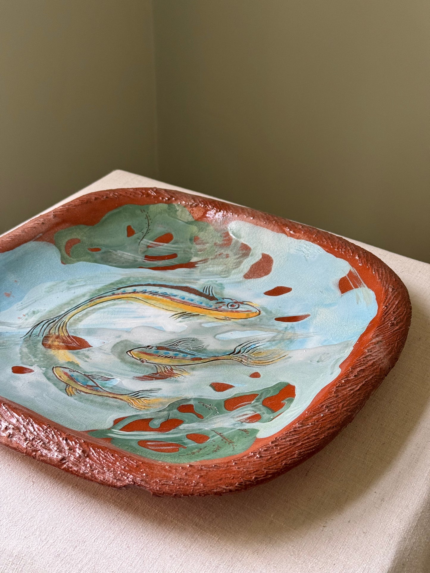 Studio Pottery Glazed Fish Motif Platter