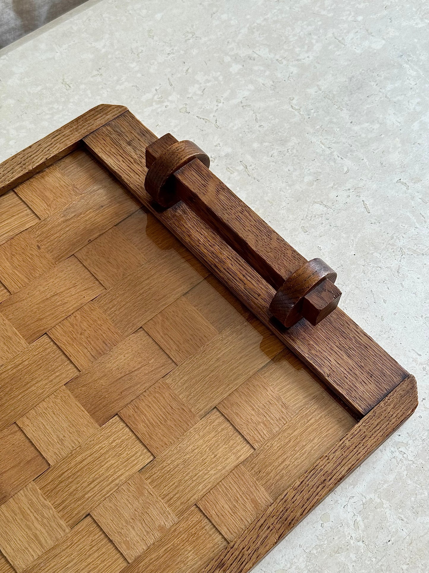 Large Glass & Wood Woven Display Tray