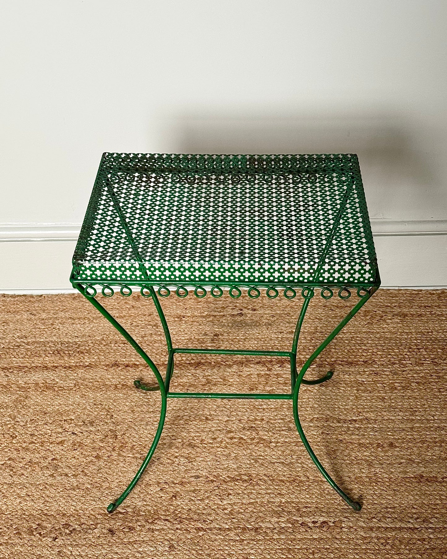 Mid-Century French Perforated Iron Side Table in the style of Mathieu Matégot