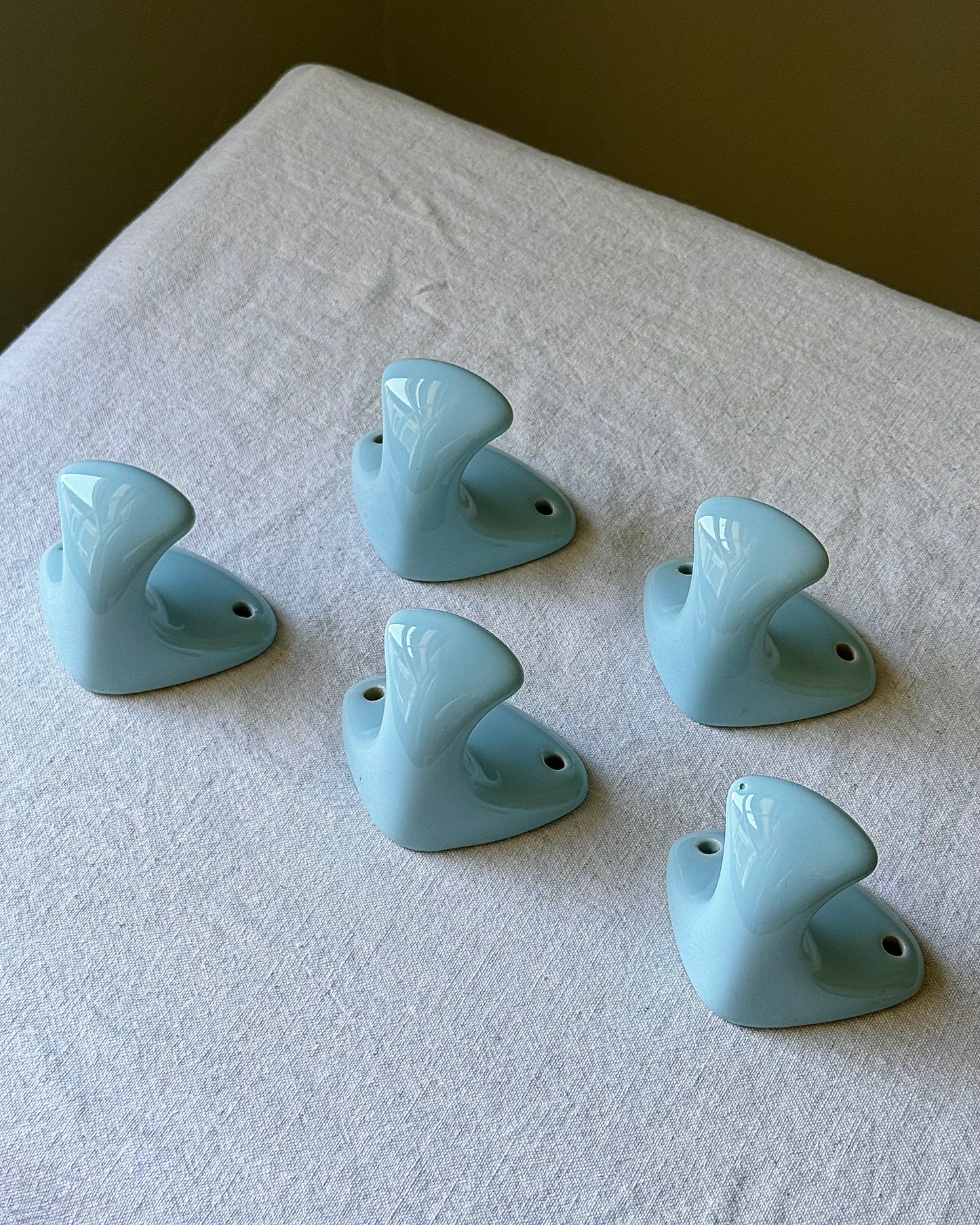 Mid-century Swedish Blue Glaze Wall Mounted Hooks