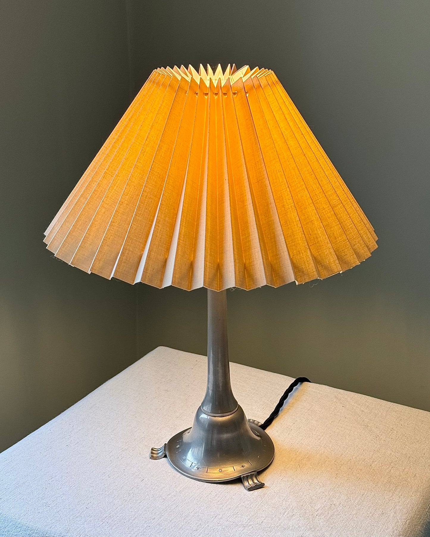 1930’s Swedish Grace Engraved Pewter Table Lamp