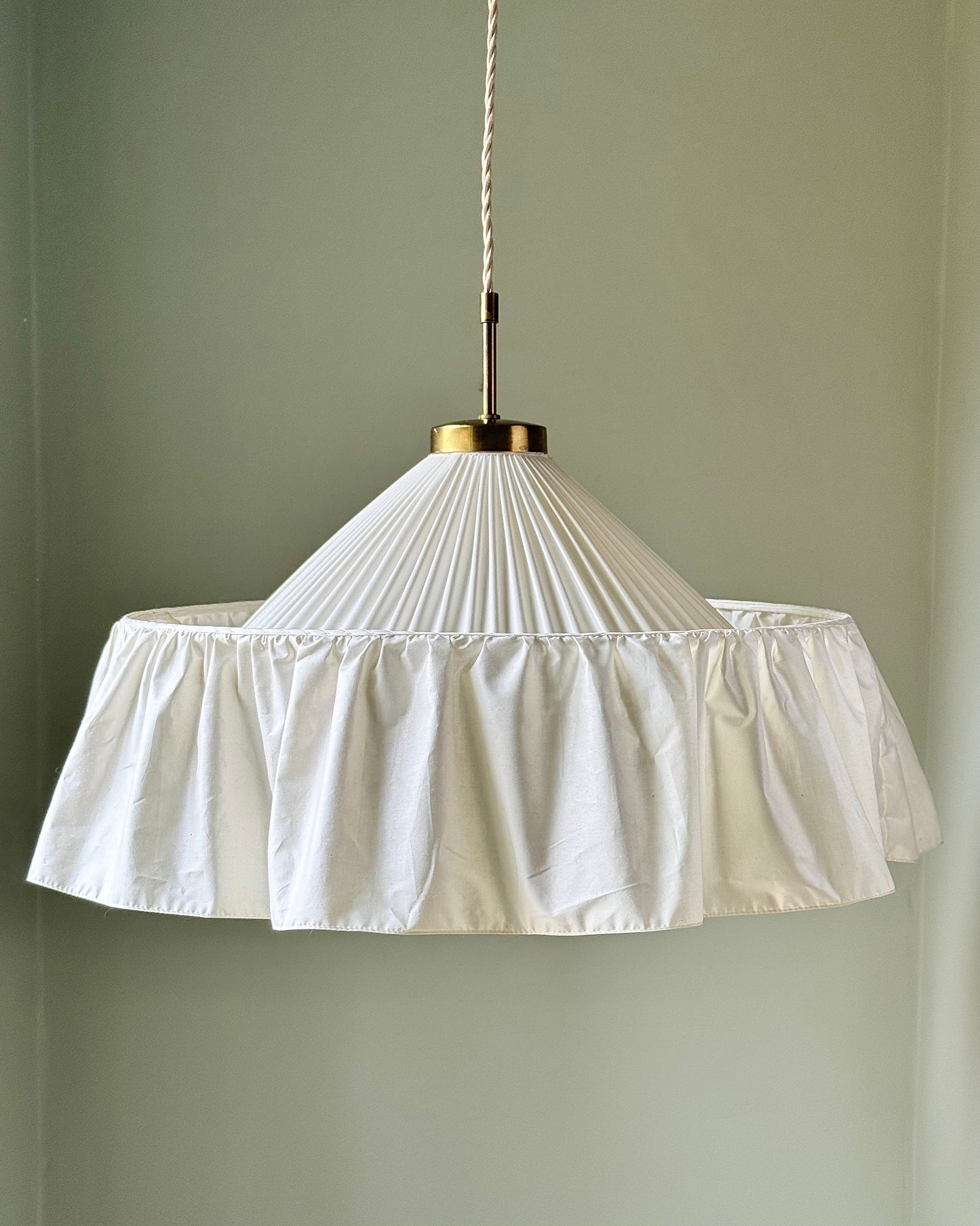 Josef Frank for Svenskt Tenn “Carl Larsson’s Lamp” Pleated Silk & Brass Pendant, Sweden circa 1940s
