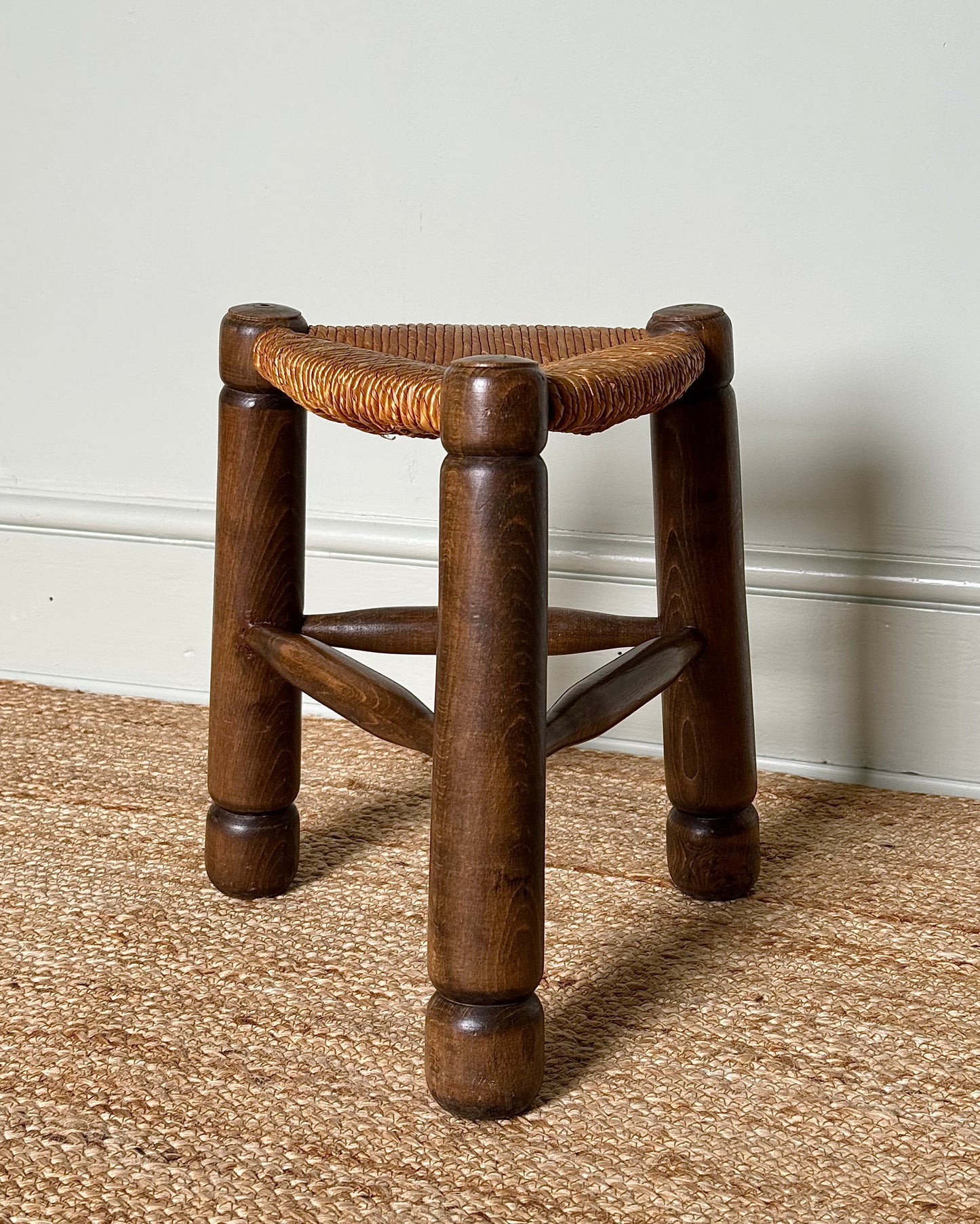 French Oak & Rush Stool, In the manner of Charles Dudouyt