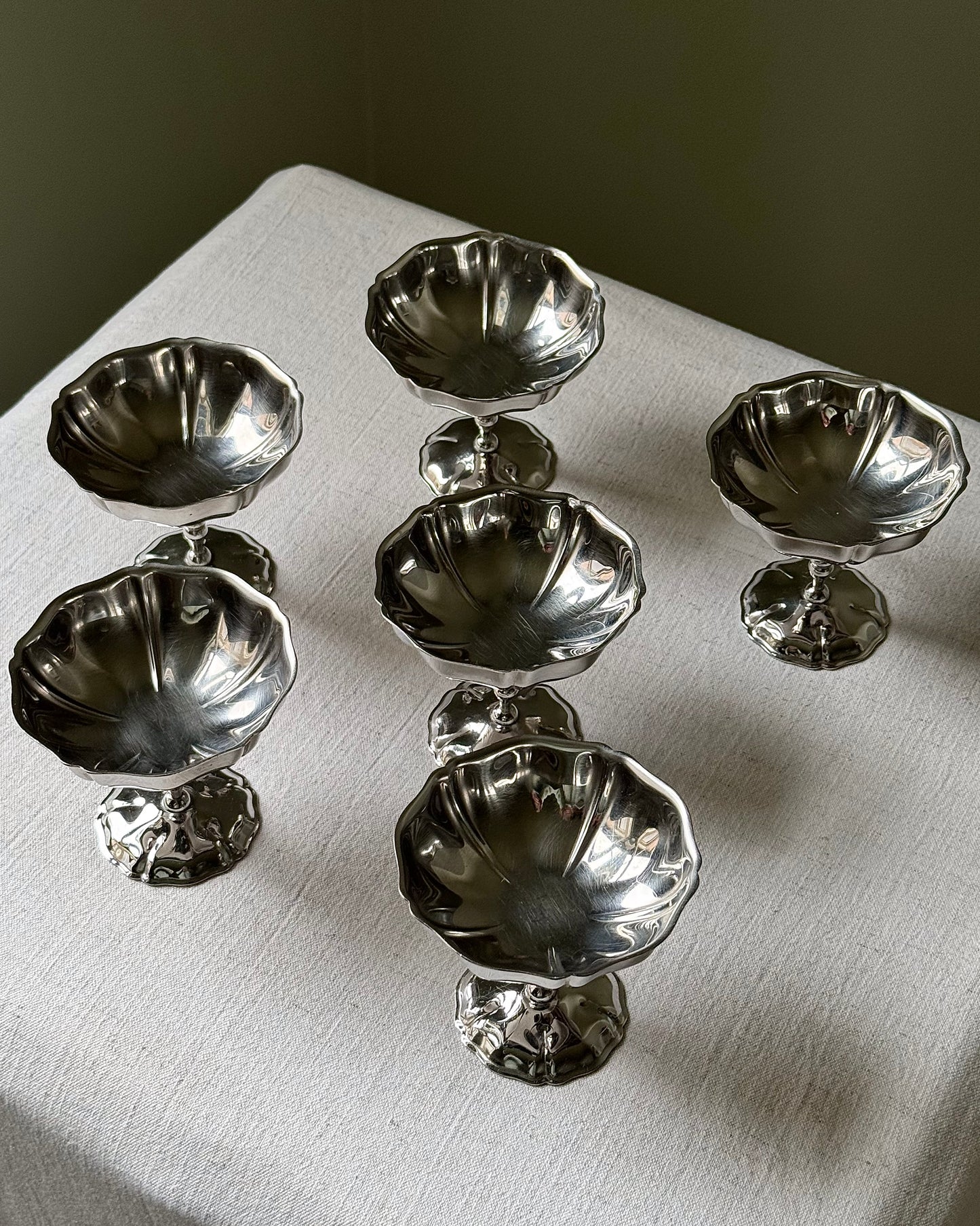 6 x French Scalloped Stainless Steel Coupes