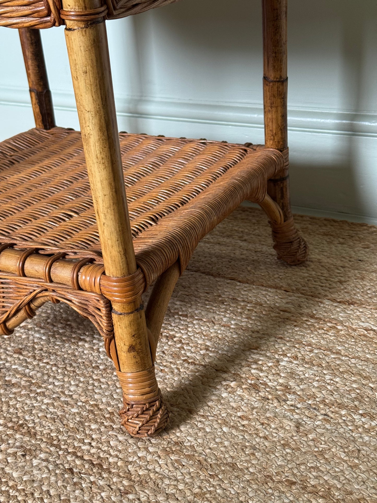 Pair of Wicker & Bamboo Bedside Tables
