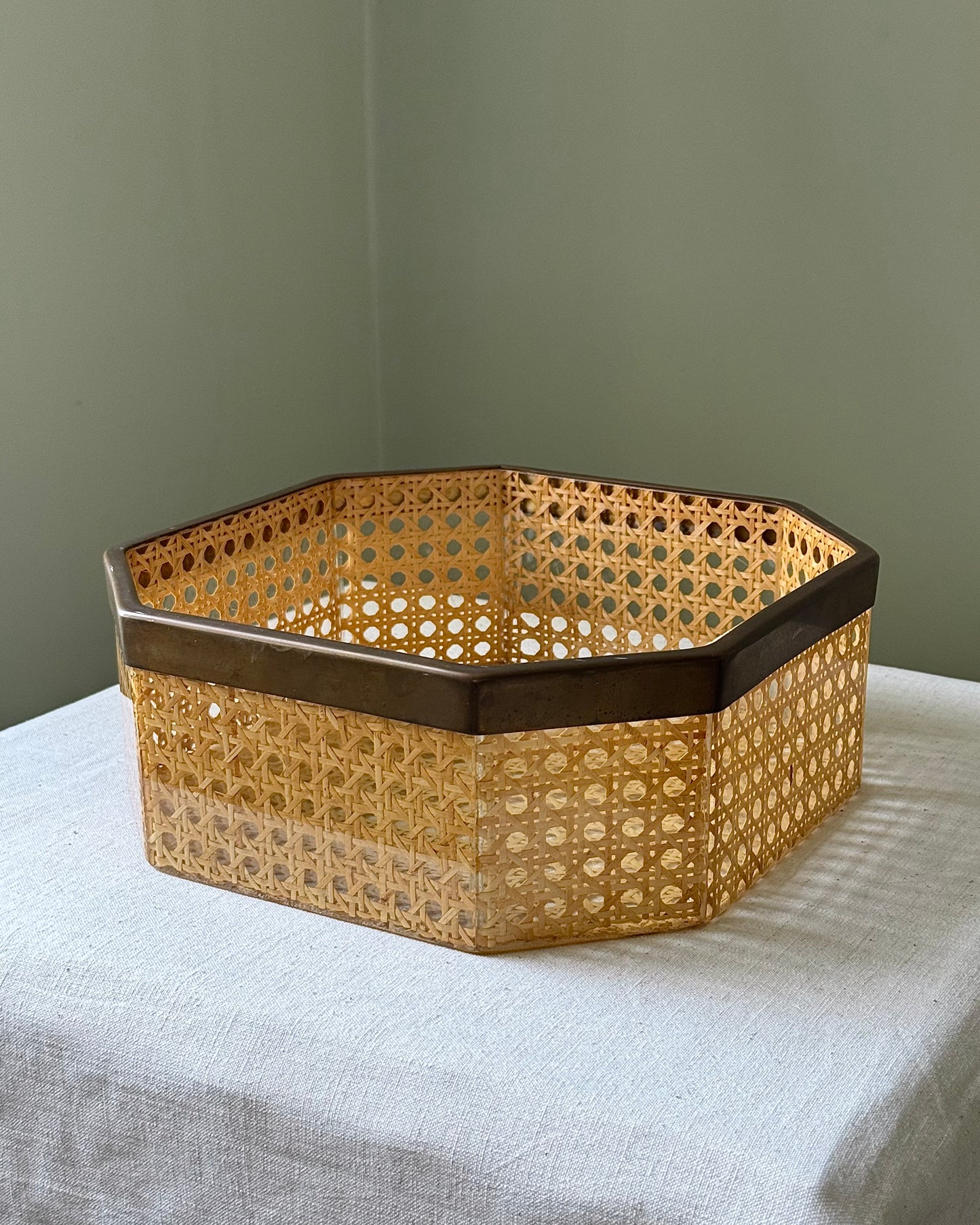 Lucite Cane & Brass Octagonal Box, attributed to Christian Dior