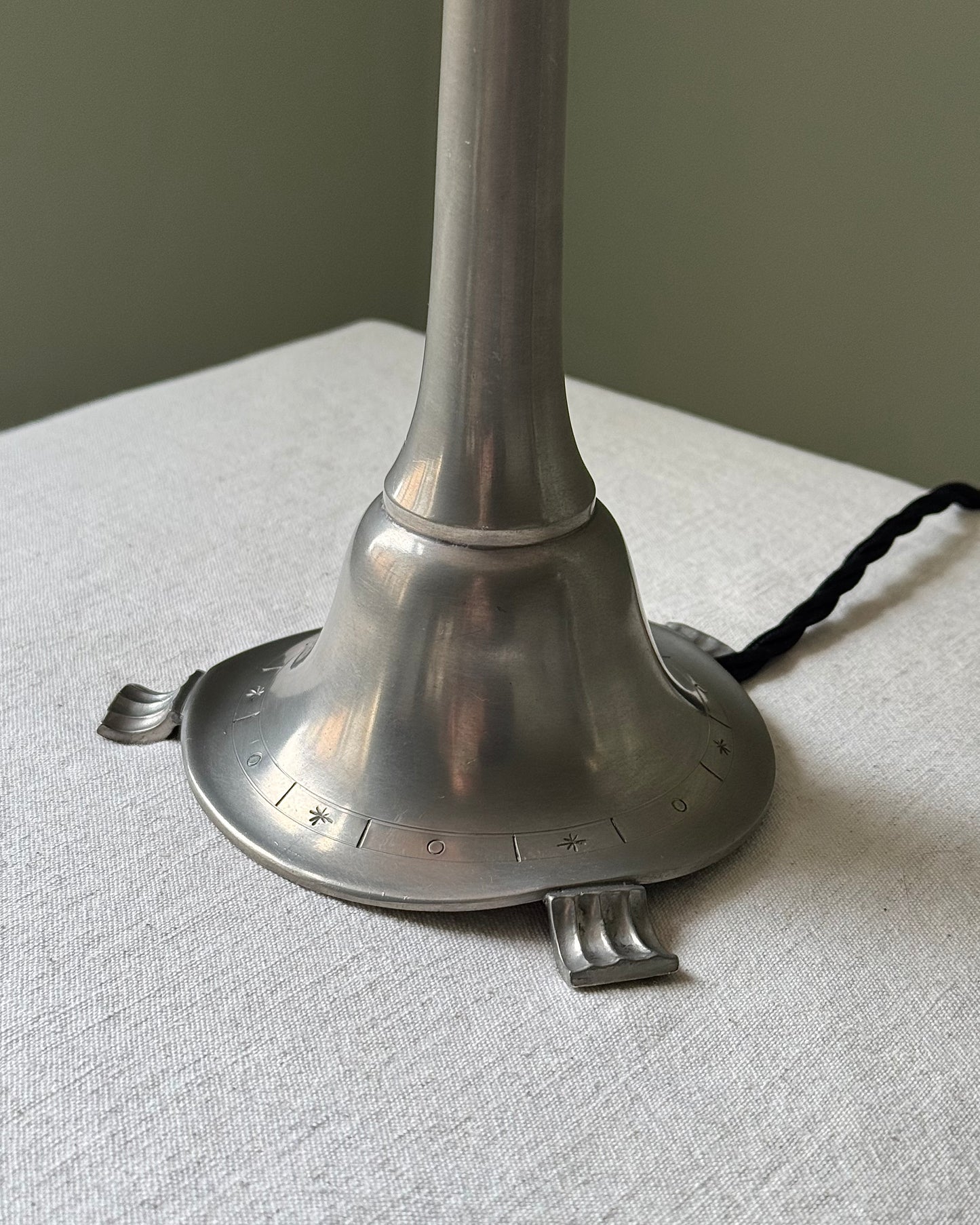 1930’s Swedish Grace Engraved Pewter Table Lamp