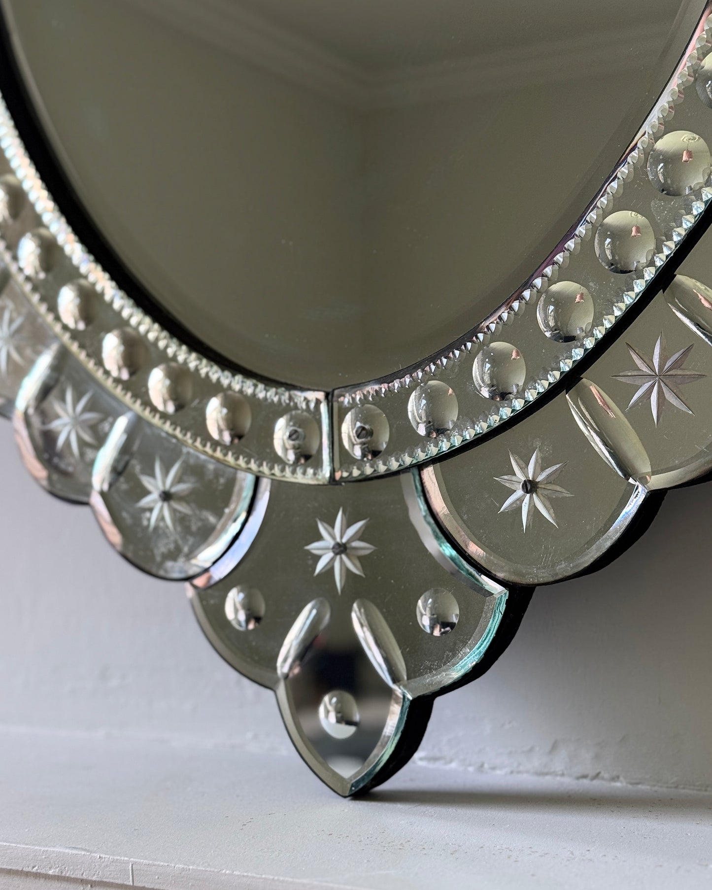 Large Venetian Bevelled Etched Star Mirror