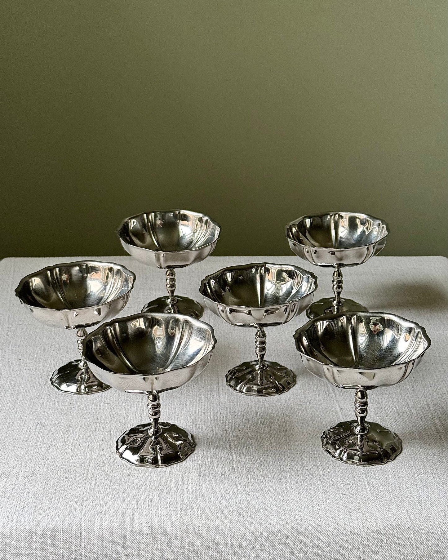 6 x French Scalloped Stainless Steel Coupes