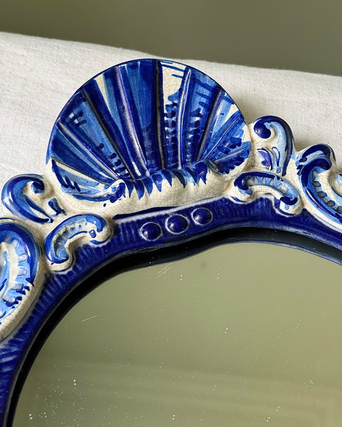 Italian Ceramic Mirror with Cherubs and Shell Motif