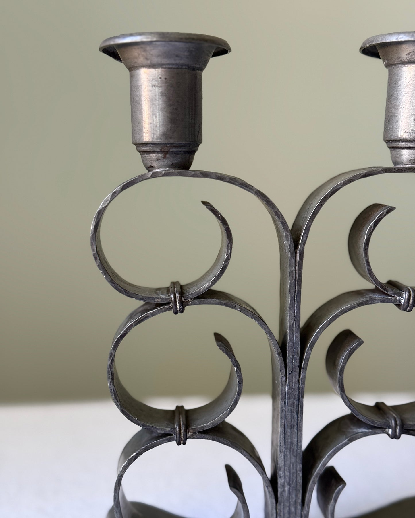 Pair of Hammered Pewter Candlesticks