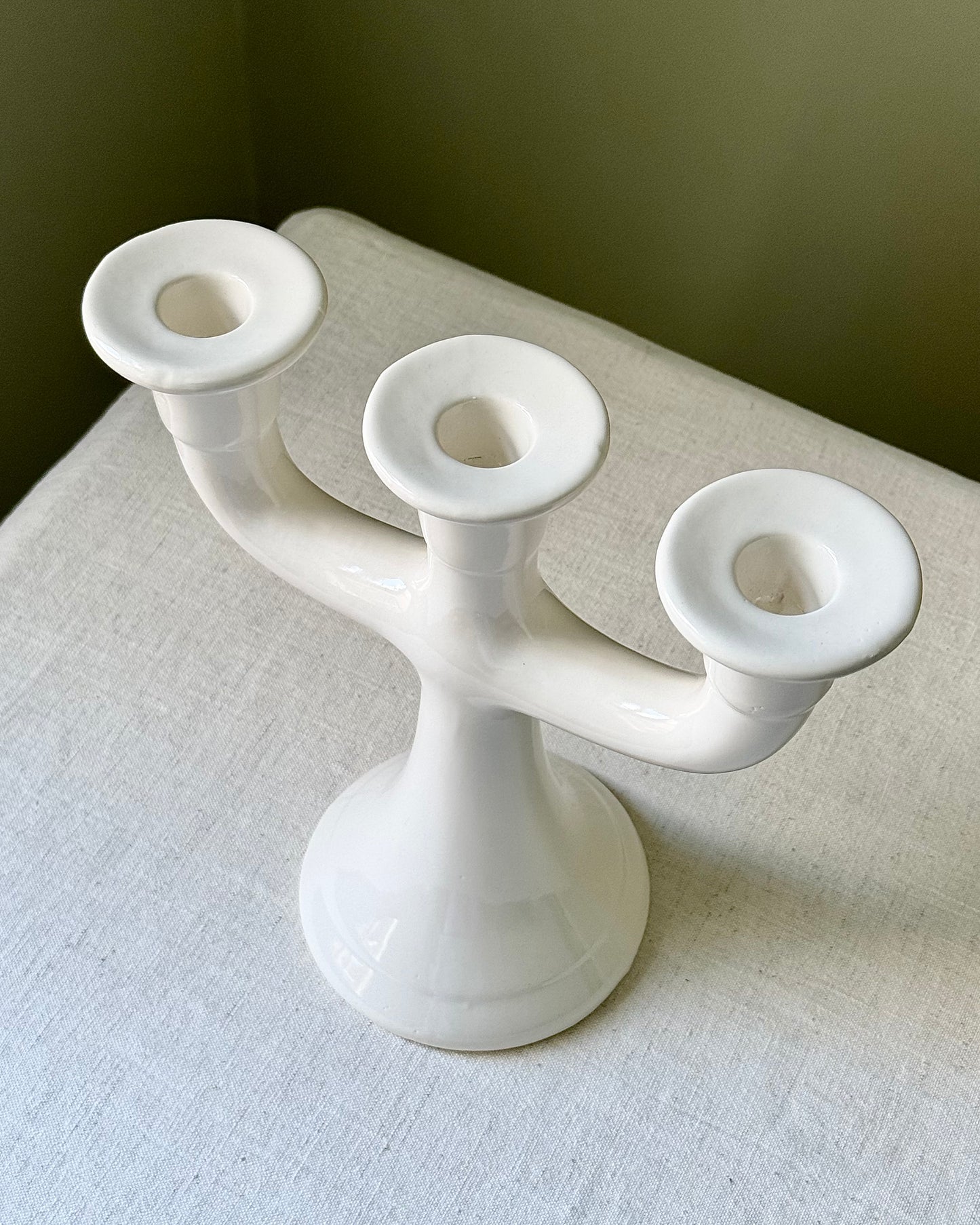 Vintage Swedish White Ceramic Candelabra, 1970s