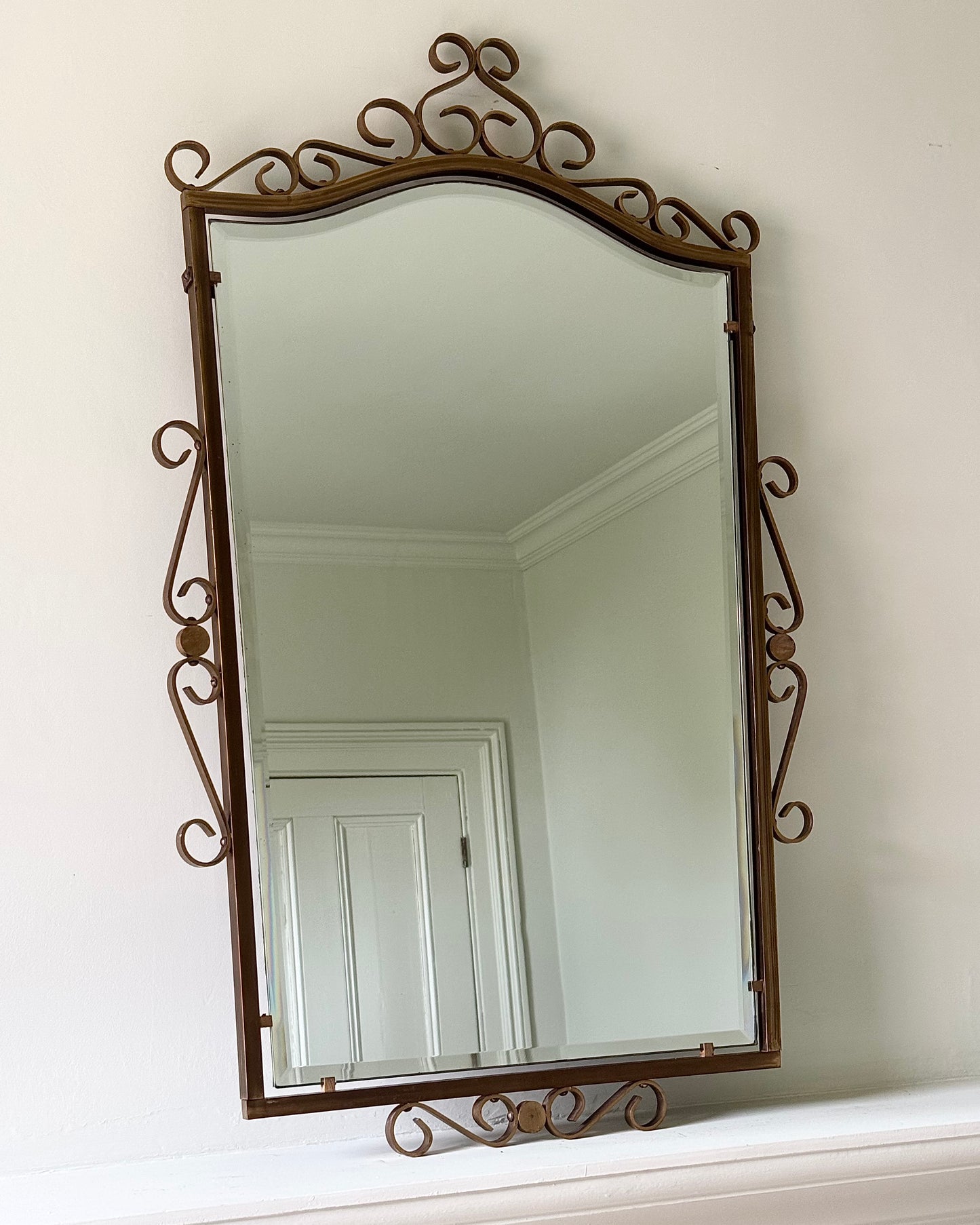 Mid-century Belgian Solid Brass Scrollwork Mirror