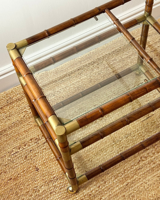 French Faux Bamboo and Brass Three-Tier Bar Cart - Club Sourced