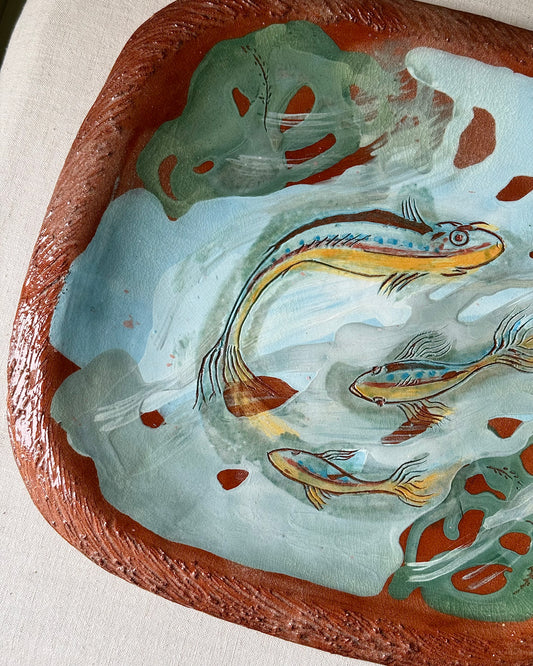 Studio Pottery Glazed Fish Motif Platter
