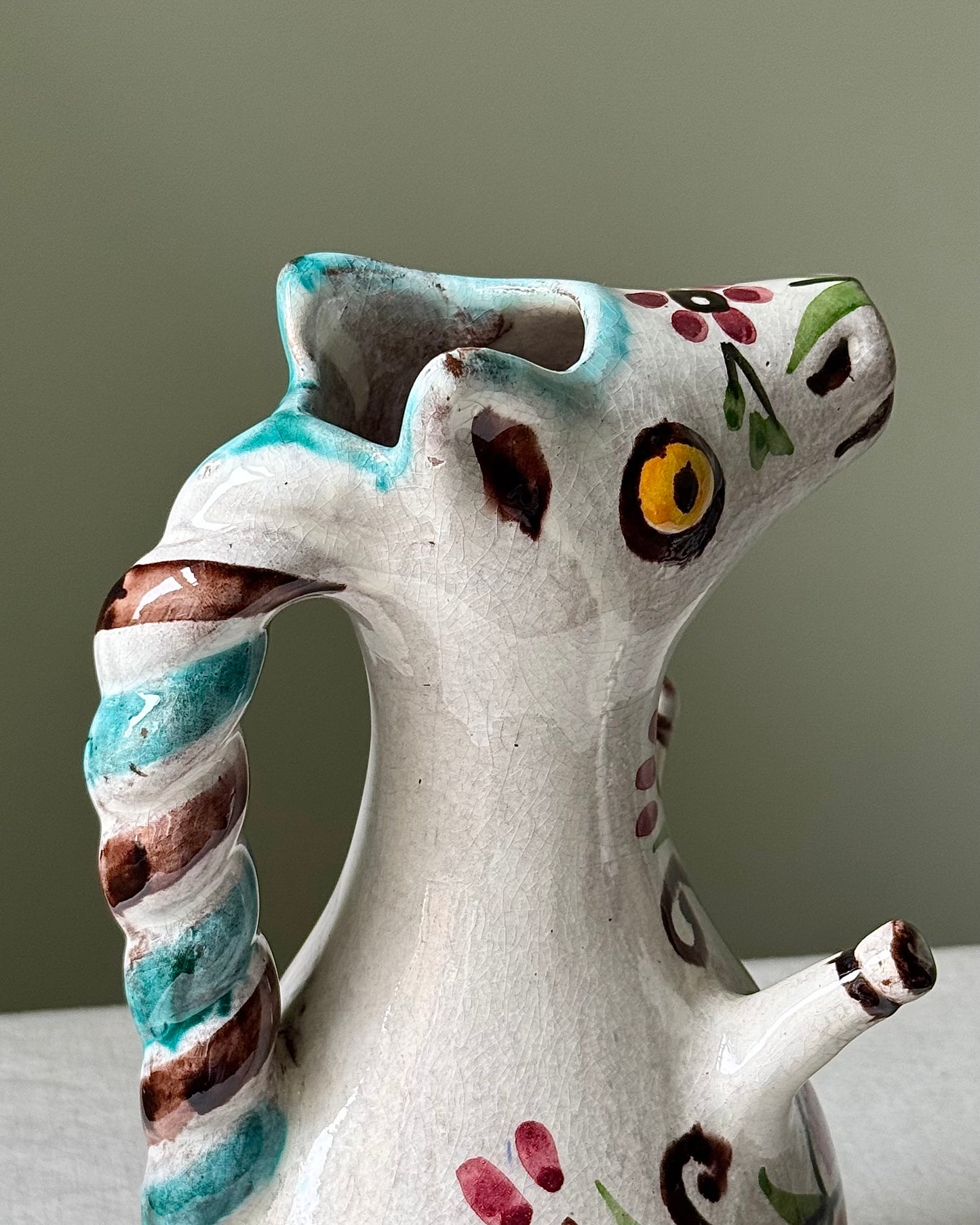 Mid-Century Greek Folk Art Horse Pitcher by Nikos Kourtzis, Circa 1950’s