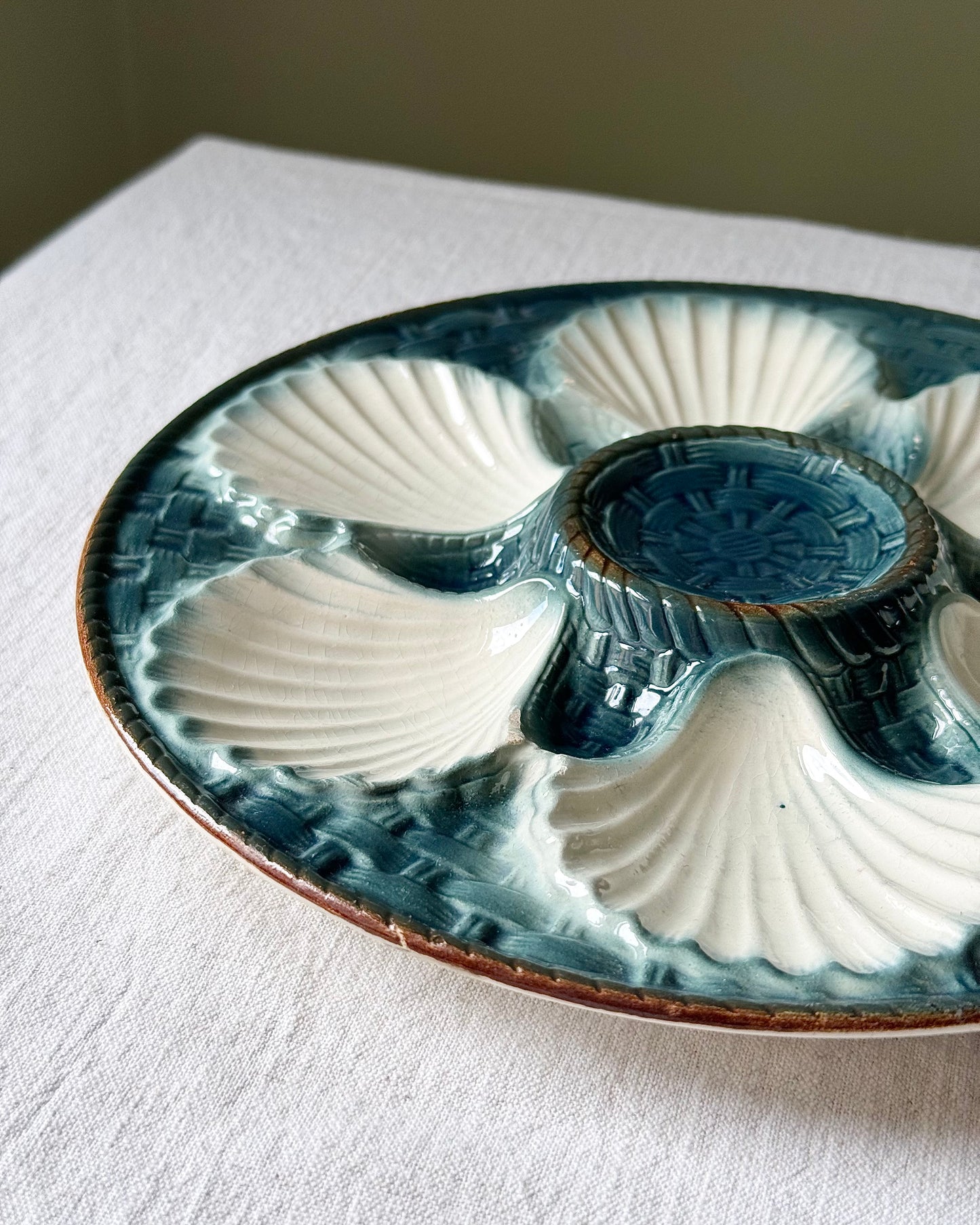 Antique French Oyster Plate, Longchamp