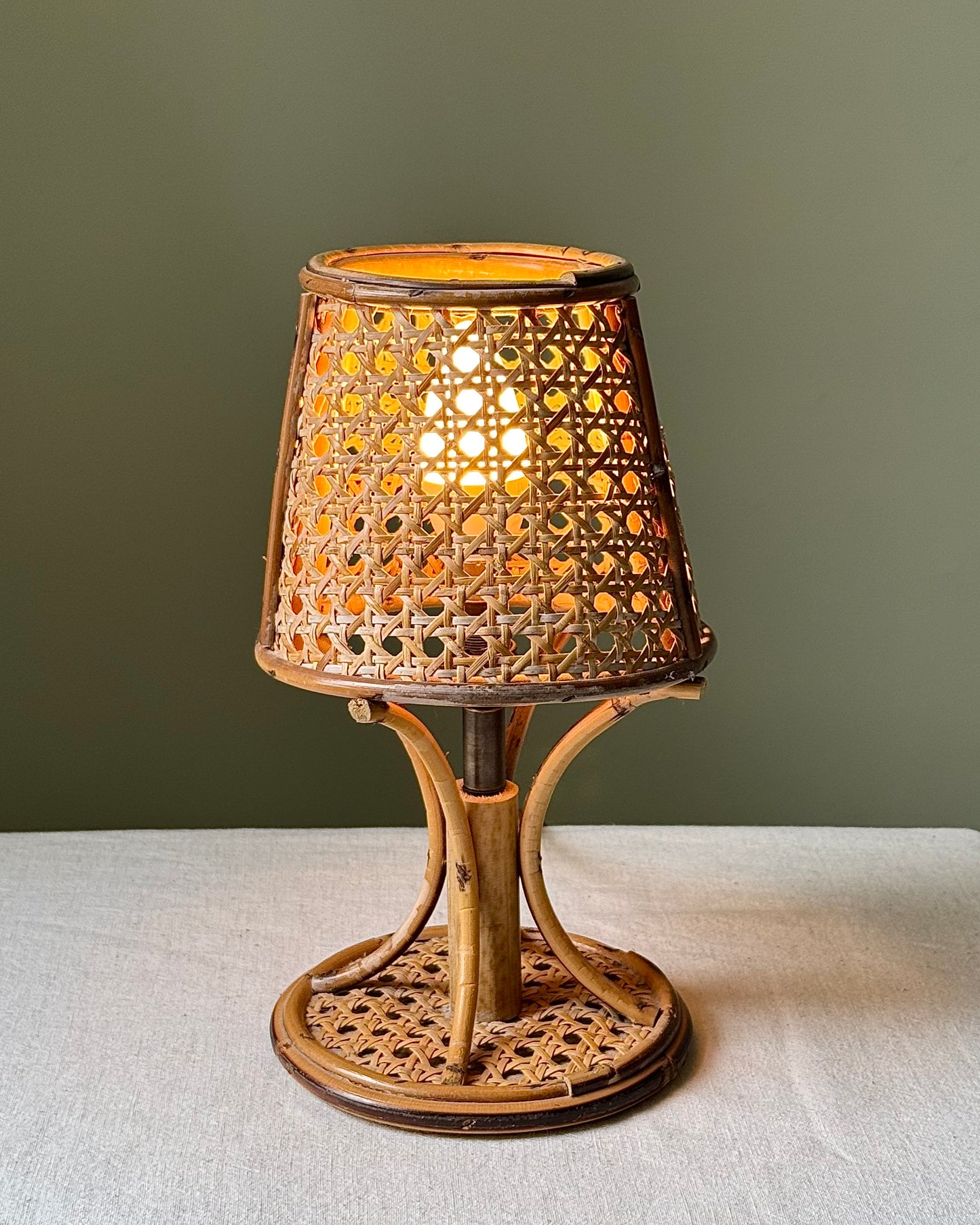 Pair of Italian 1970’s Cane & Rattan Table Lamps