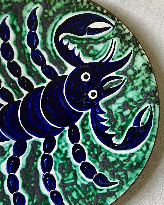 Mid-century Hand Painted Folk Cypriot Lobster Plate