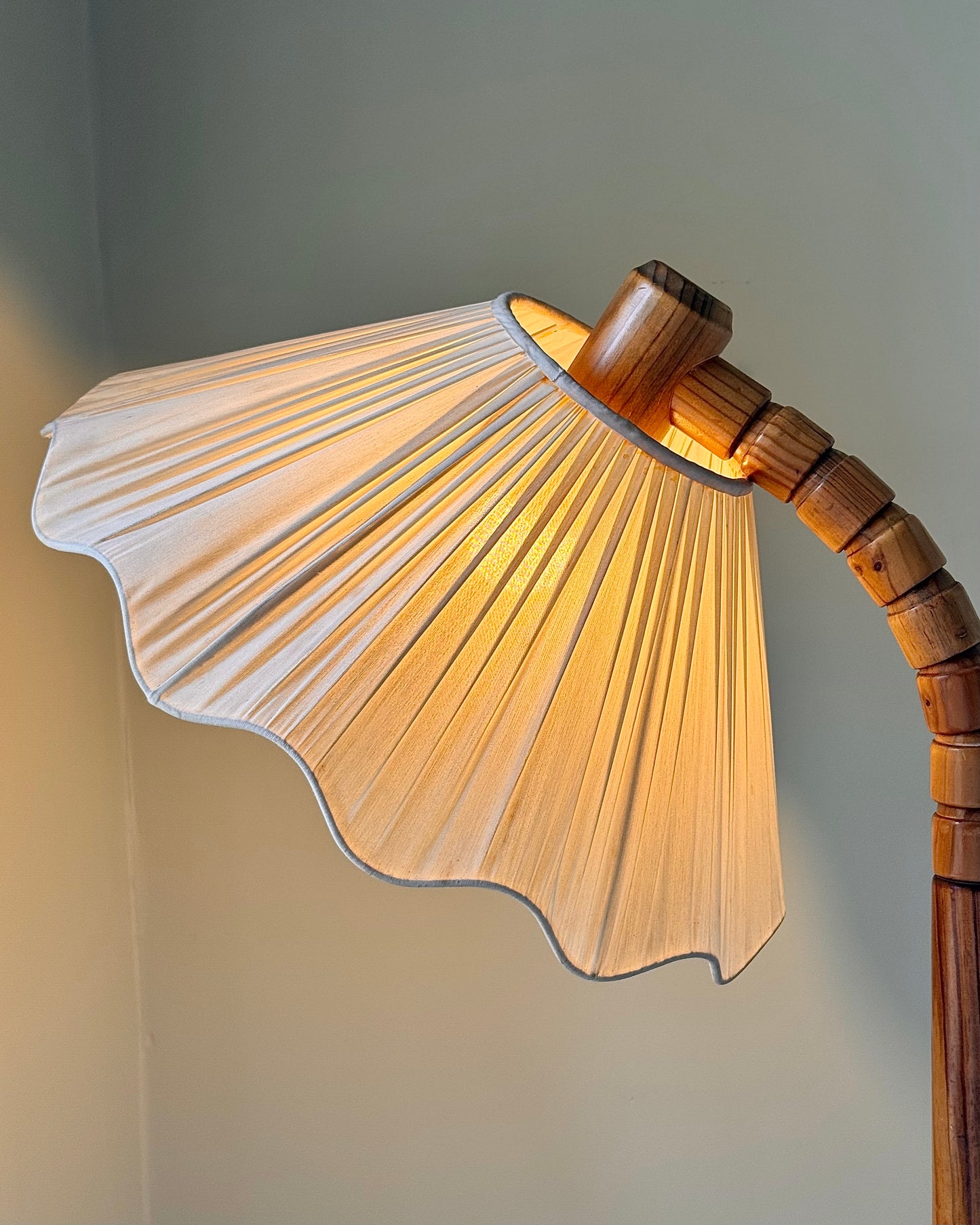 Vintage Swedish Floor Lamp with Original Silk Shade, 1950s
