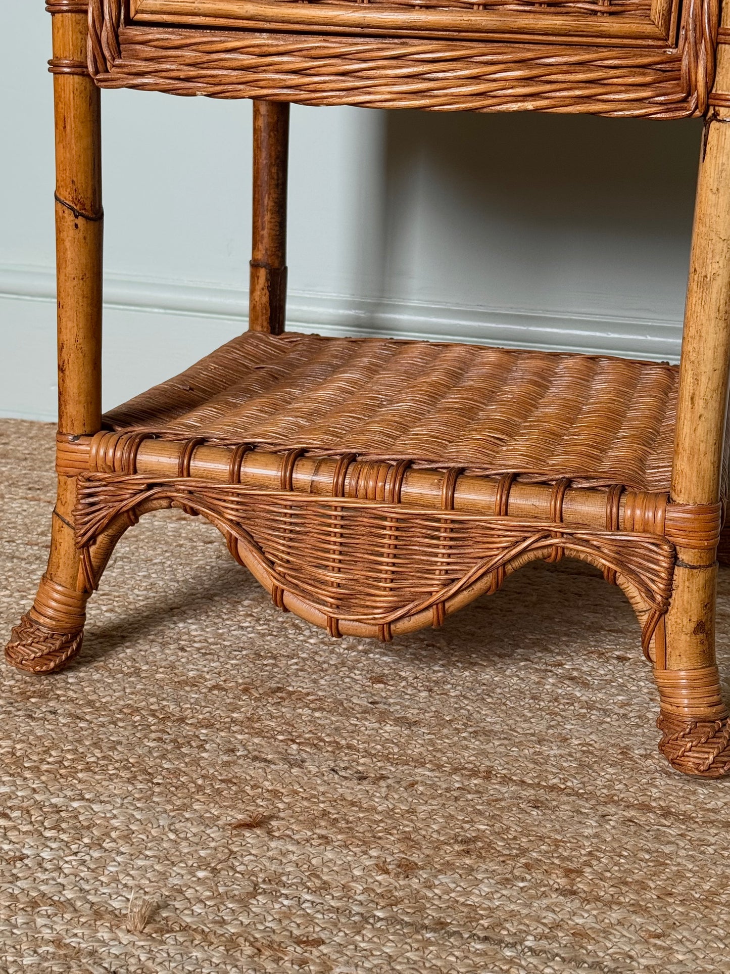 Pair of Wicker & Bamboo Bedside Tables