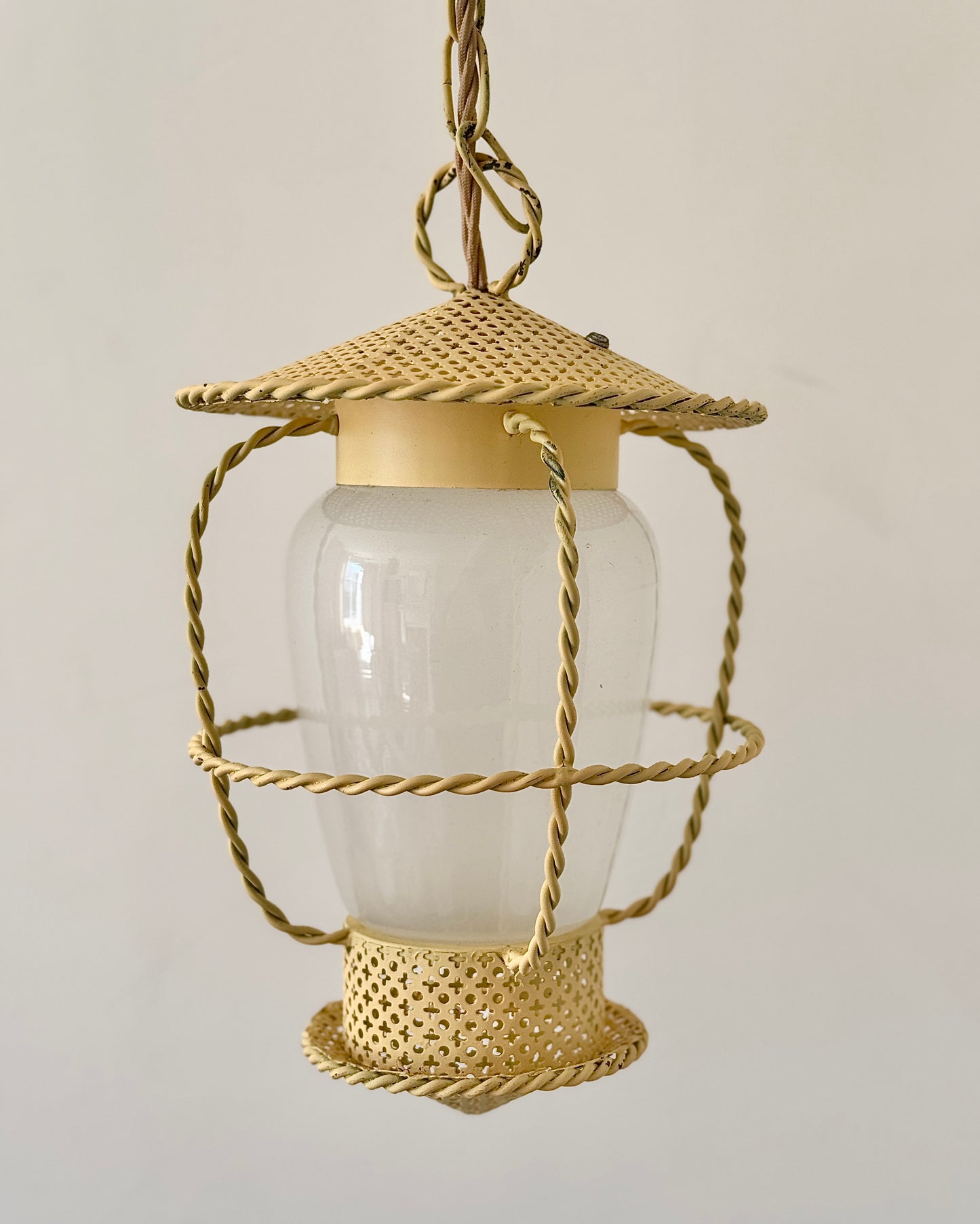 Yellow Opal Glass Lantern, in the manner of Mathieu Mategot
