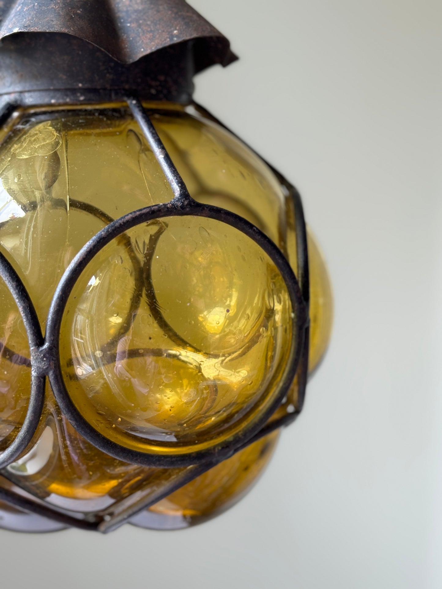 Venetian Style Caged Mouth-blown Amber Glass Pendant