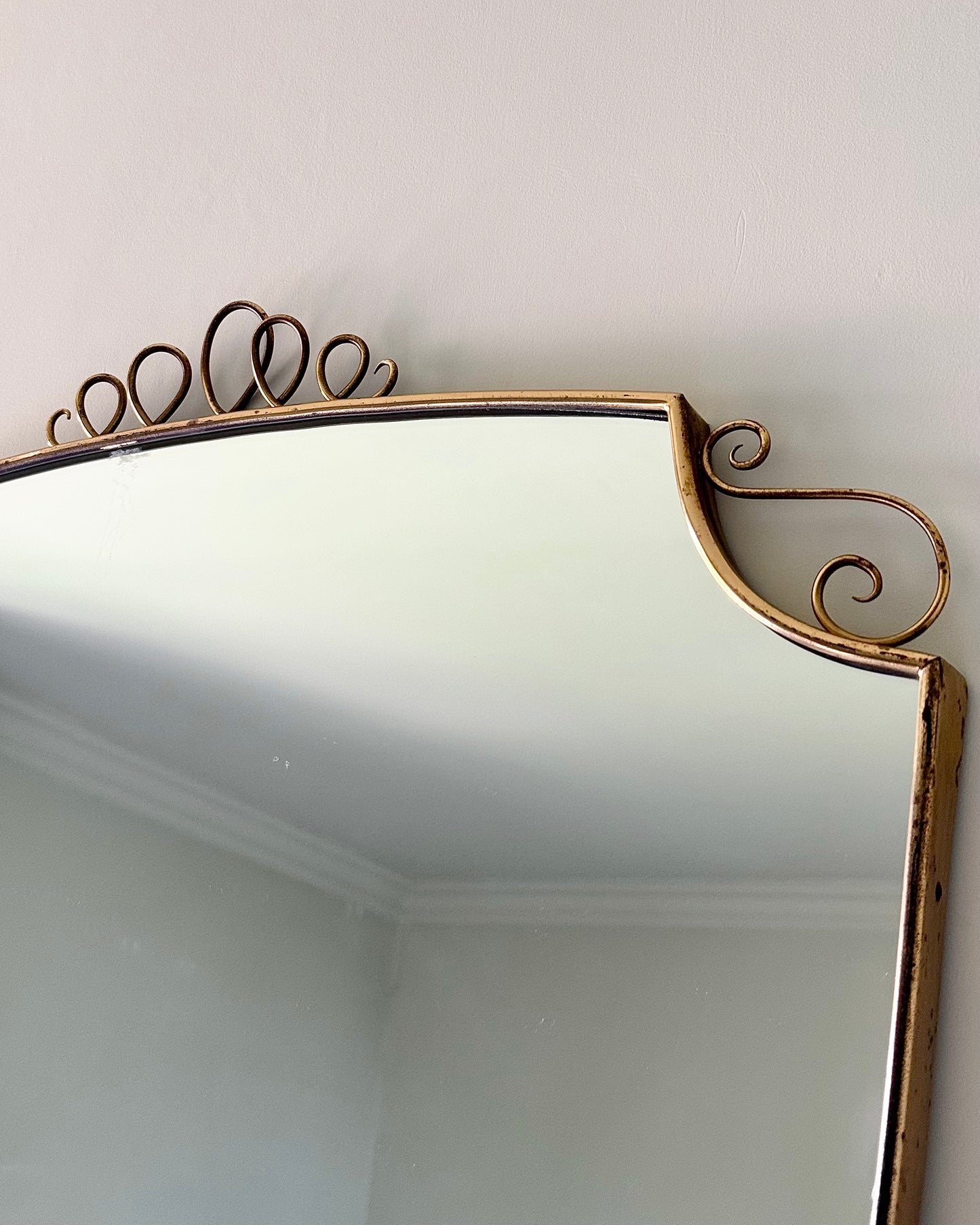 Large Italian Mid-century Brass Shield Mirror