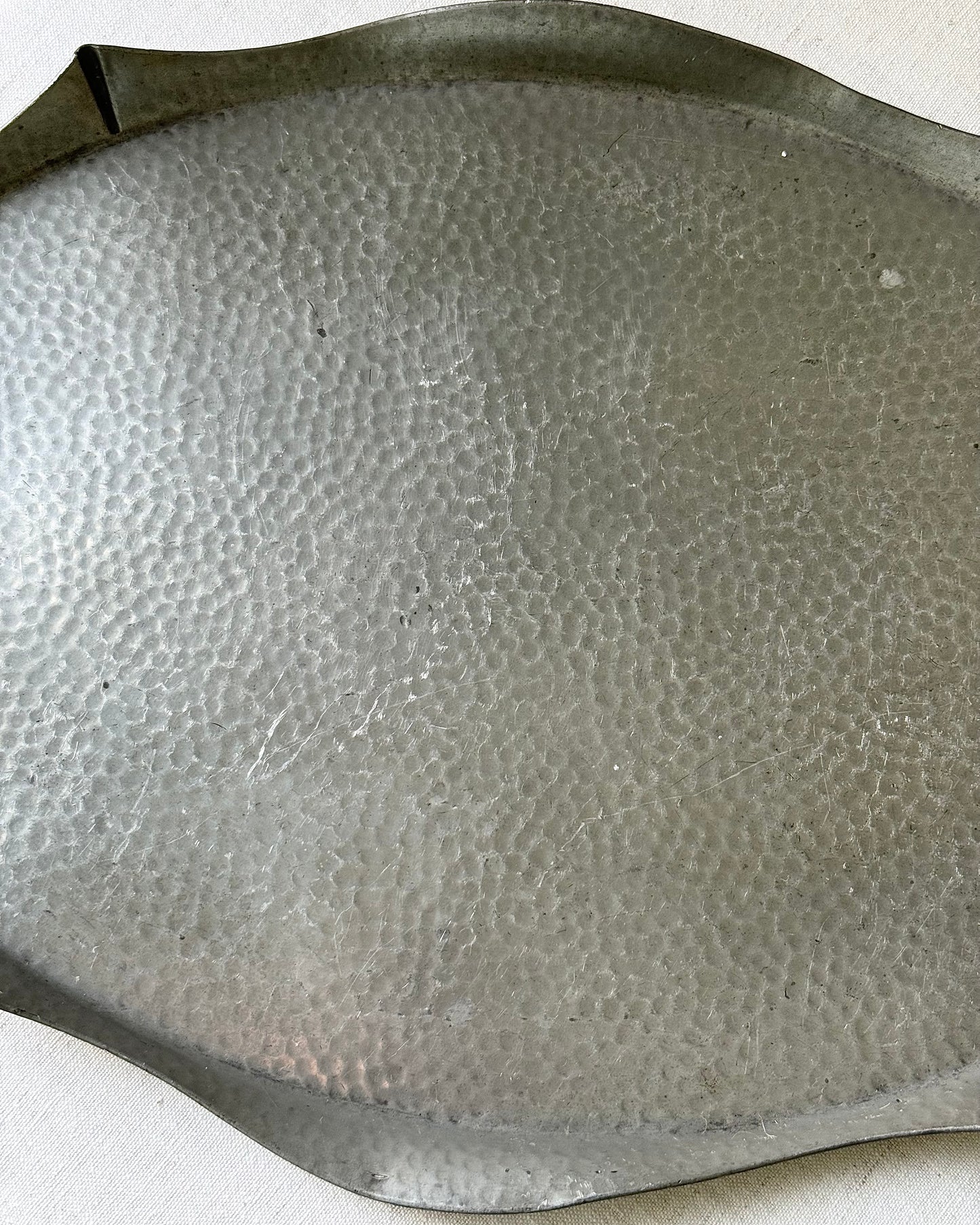 Art Deco Hammered Pewter Tray with Geometric Handles