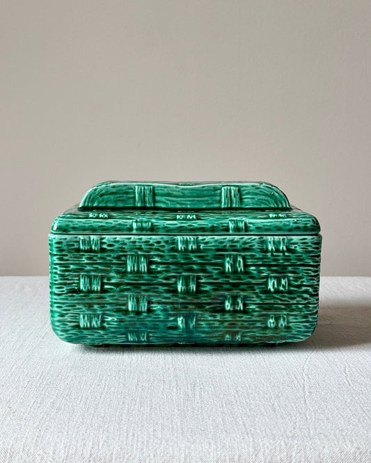 Digoin & Sarreguemines Green Basketweave Lidded Box - Club Sourced