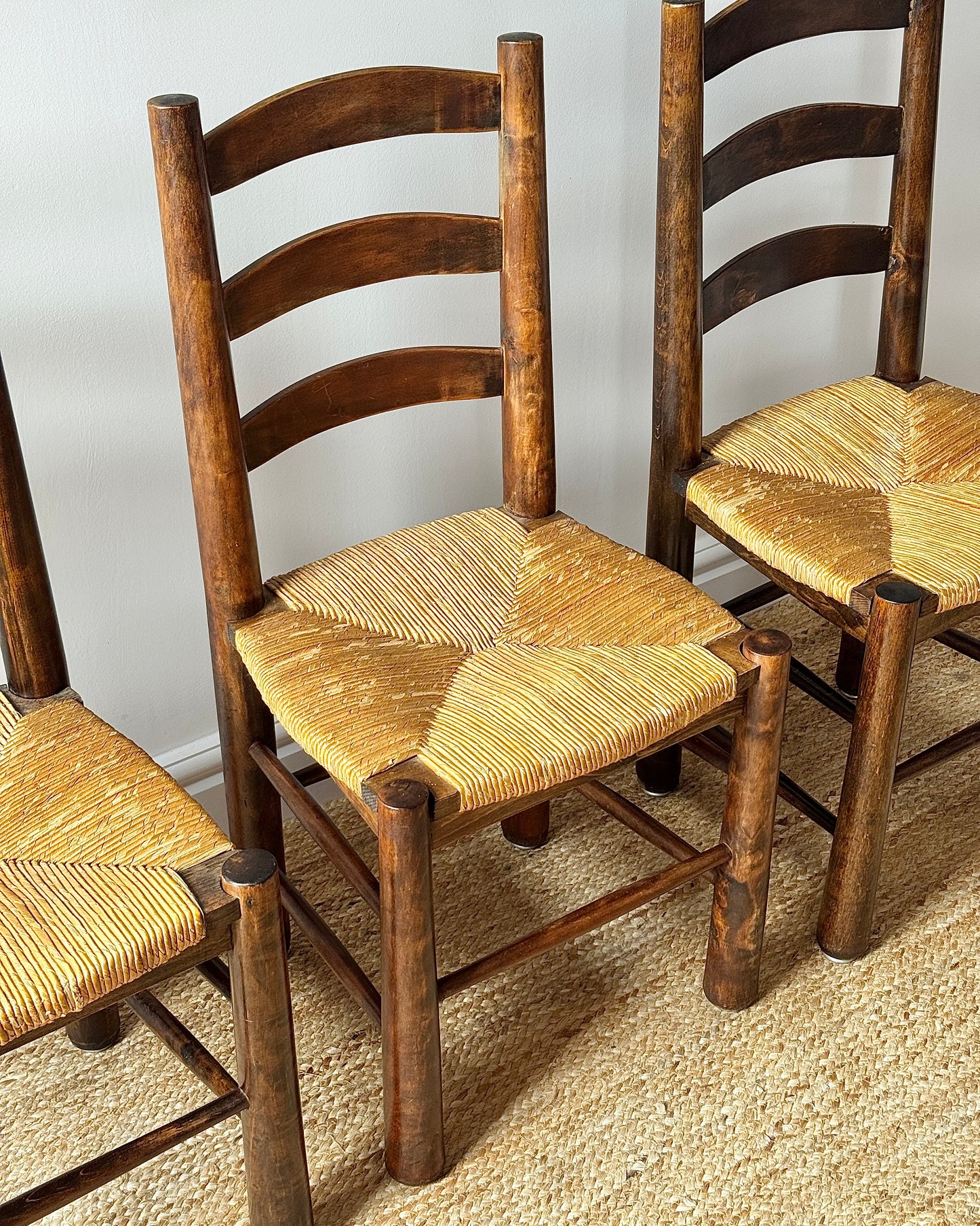 Set of 6 French Rush Ladderback Dining Chairs