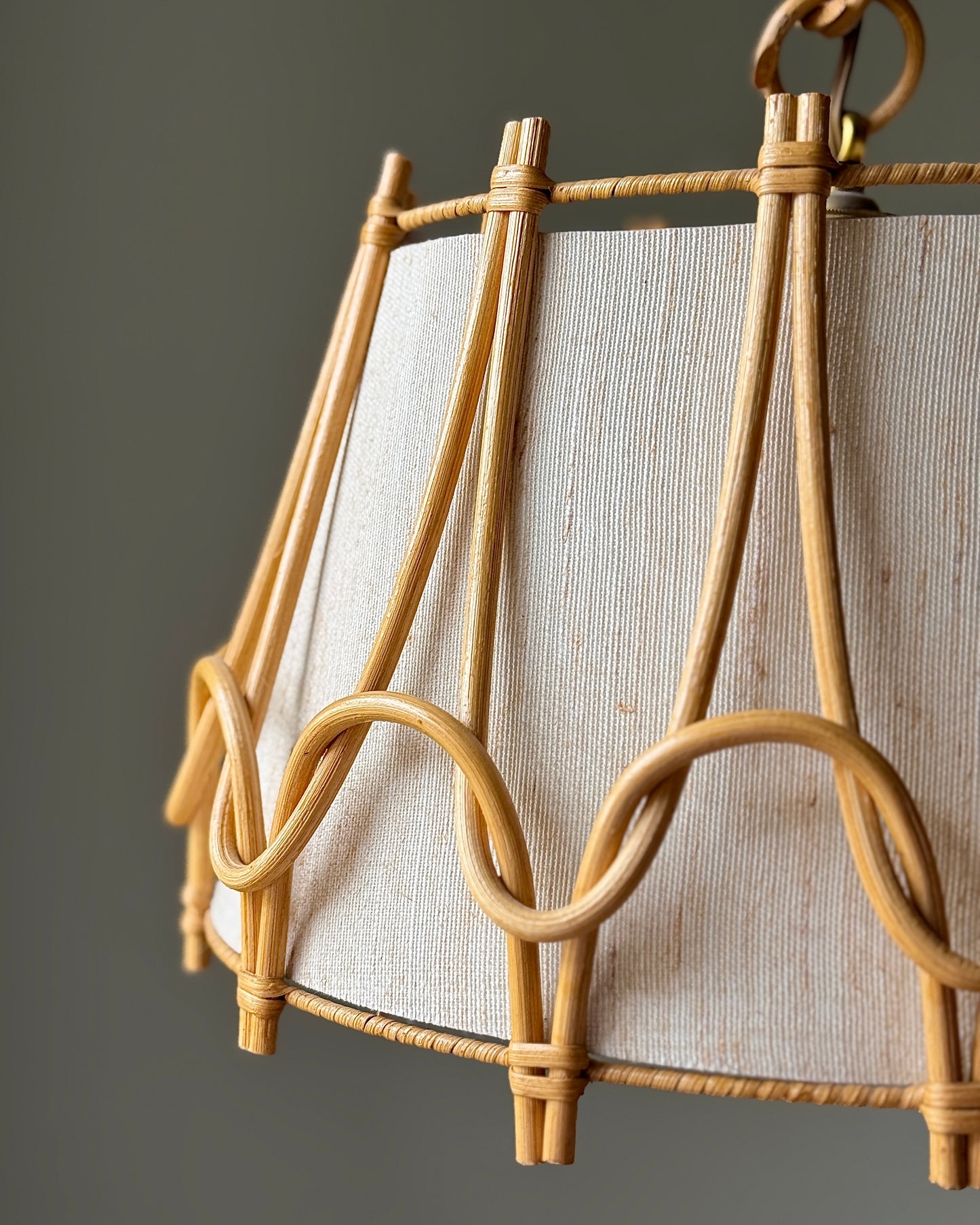 French Rattan & Linen Pendant Light