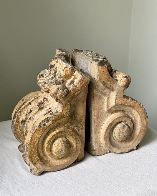 Pair of Antique Architectural Carved Stone Corbel Bookends
